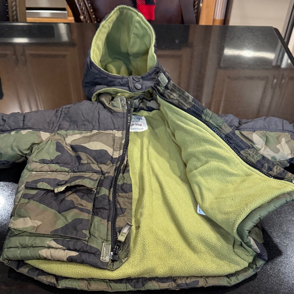 Boys Green and Black Camouflage Jacket - Picture 7 of 11